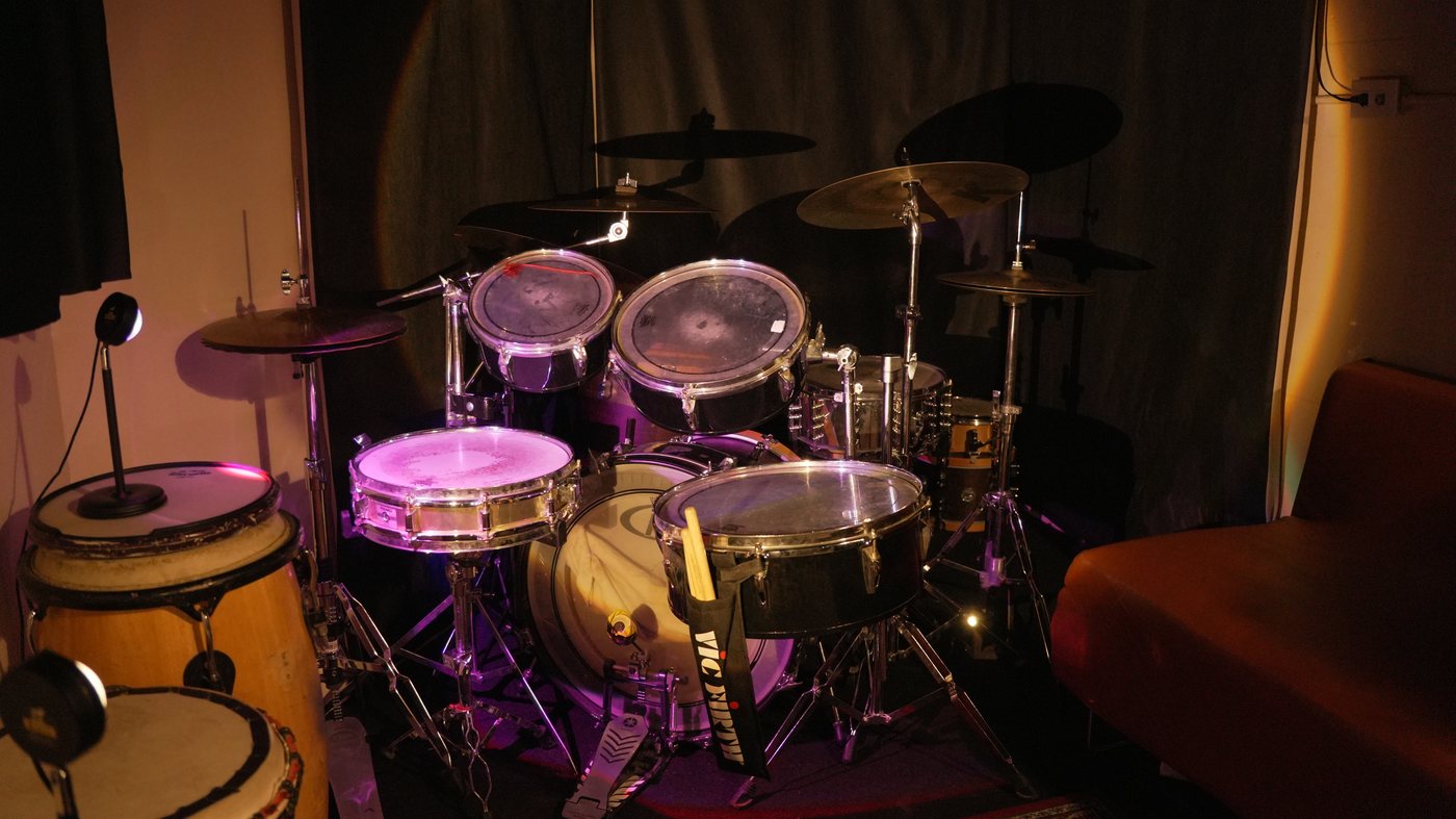 studio b iso booth — drums behind the glass