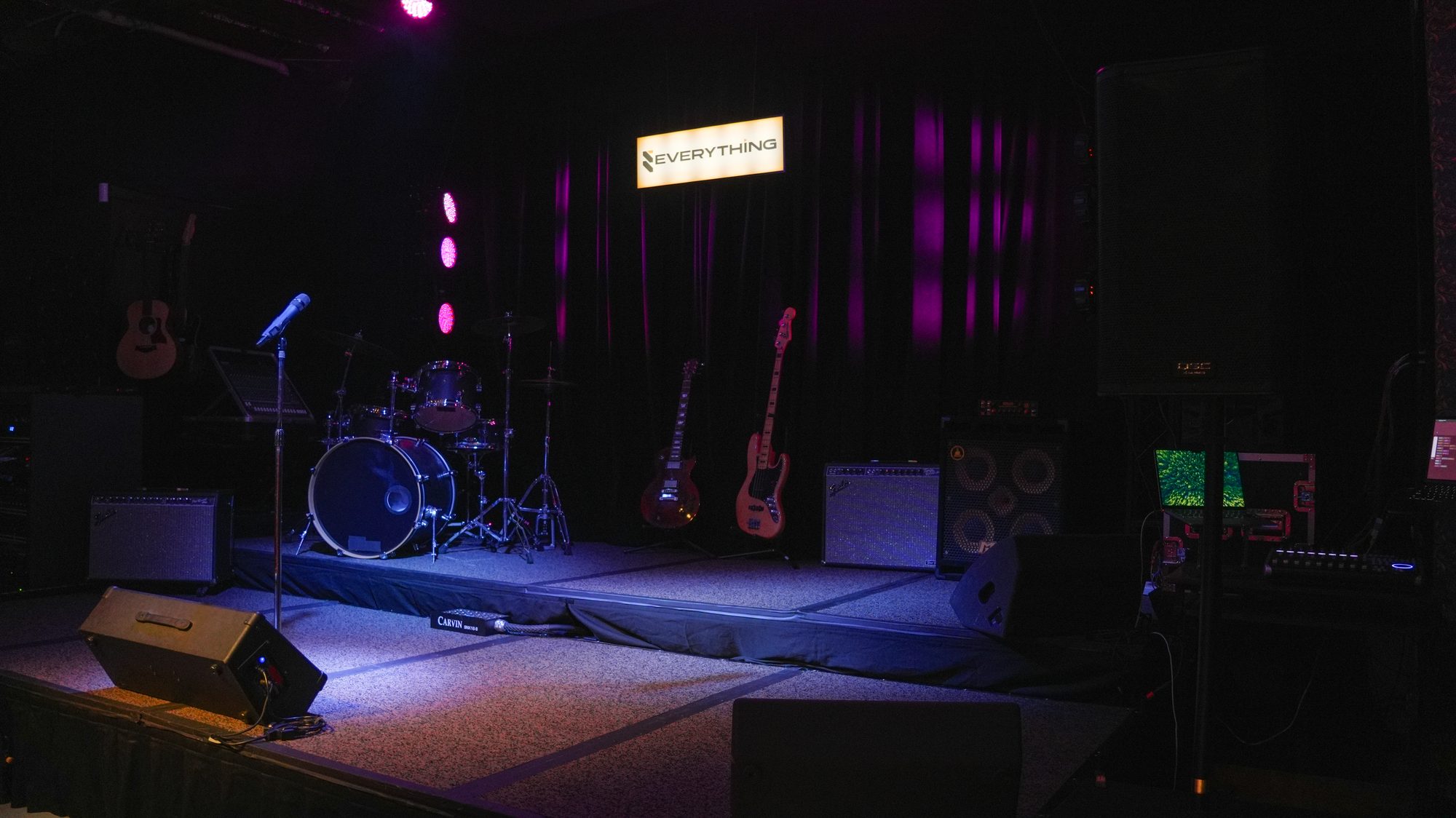 live room — stage, pa and lighting rig